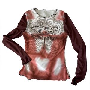 Sheer graphic long sleeve top